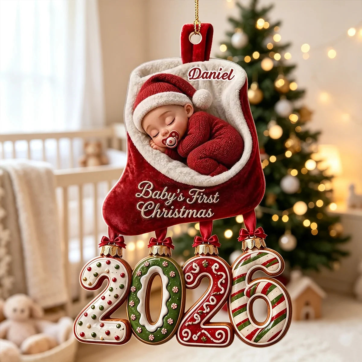 Personalized Baby's First Christmas Acrylic Ornament, Sleeping Baby Keepsake, Creative Gift for Family