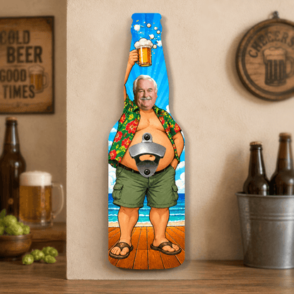 Custom Photo Wooden Wall-Mounted Bottle Opener, Funny Personalized Beer Lover Gift for Dad, Husband or Grandpa