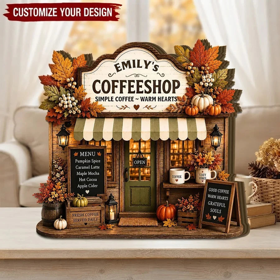 Thick Wooden Plaque, Simple Coffee Warm Hearts Fall Art, Creative Personalized Gift for Mom or Friend