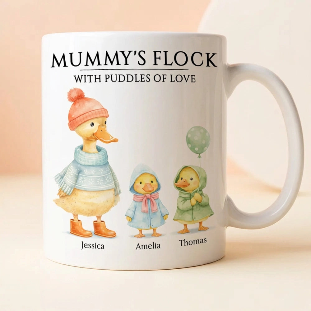 Personalized Ceramic Mug with Cute Duck Family Illustration, Unique Gift for Grandma or Mom, Sweet Daily Coffee Moment