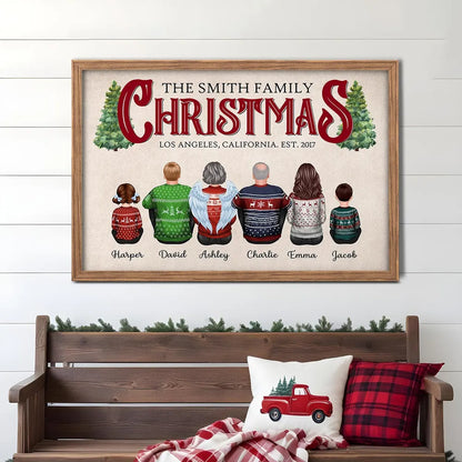 Christmas Family Sitting Together Personalized Poster, Christmas Decoration