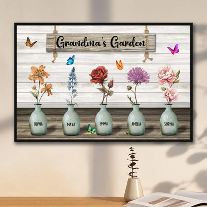 Grandma‘s Garden Birth Month Flowers Pots Personalized Horizontal Keychain or Poster, Mother's Day Gift For Grandma, Mom, Auntie