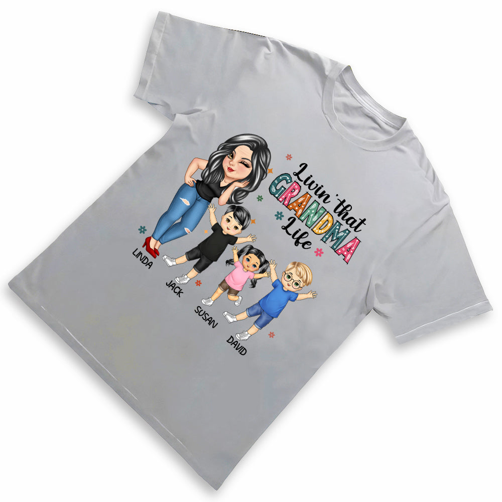 "Living That Grandma Life" - Personalized Cartoon Graphic T-Shirt, Perfect Gift for Grandma, Mom, Nana, Gigi - Mother's Day or Birthday Present