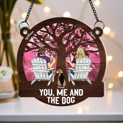 "Raising a Toast Through the Seasons - Custom Couple & Dog Ornament, A Heartwarming Gift for Wife or Husband"