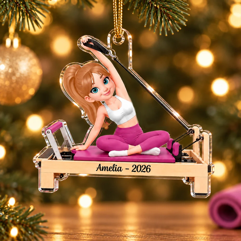Personalized Pilates Girl Acrylic Ornament, Custom Reformer Scene, Unique Christmas Gift for Pilates Lovers