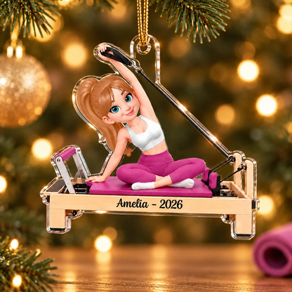 Personalized Pilates Girl Acrylic Ornament, Custom Reformer Scene, Unique Christmas Gift for Pilates Lovers
