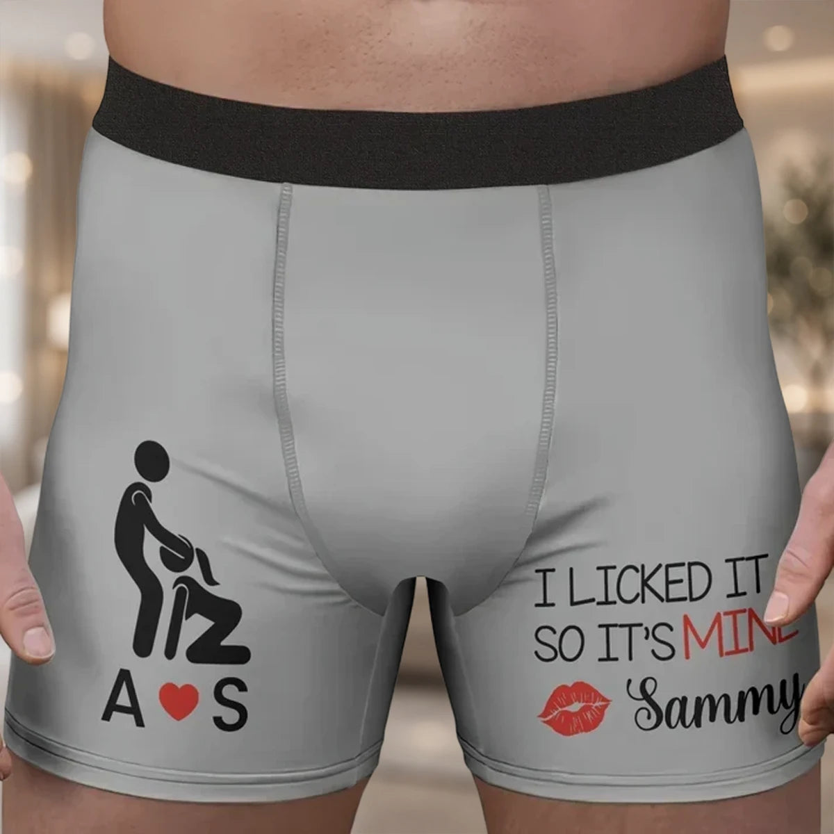 Personalized Men's Boxer Briefs with Intimate Couple Illustration, Unique Gift for Husband or Boyfriend