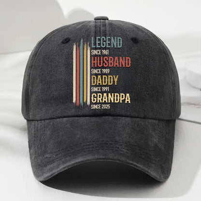 Washed Denim Baseball Cap with Personalized Vintage Legend Message, Everyday Casual Hat for Husband or Grandpa, Thoughtful Gift