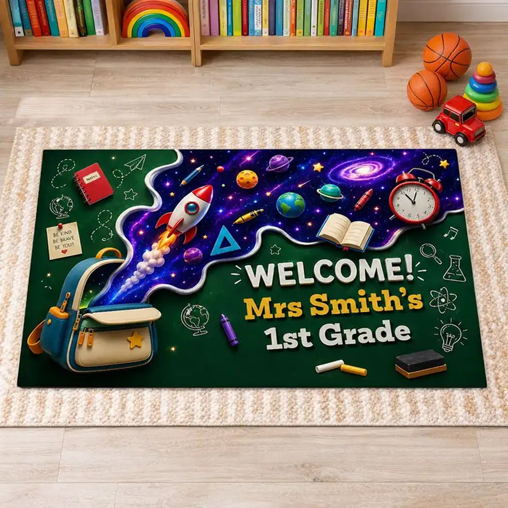 Personalized Standard Doormat, Space Adventure Classroom Welcome, Unique Teacher Gift for School Entry