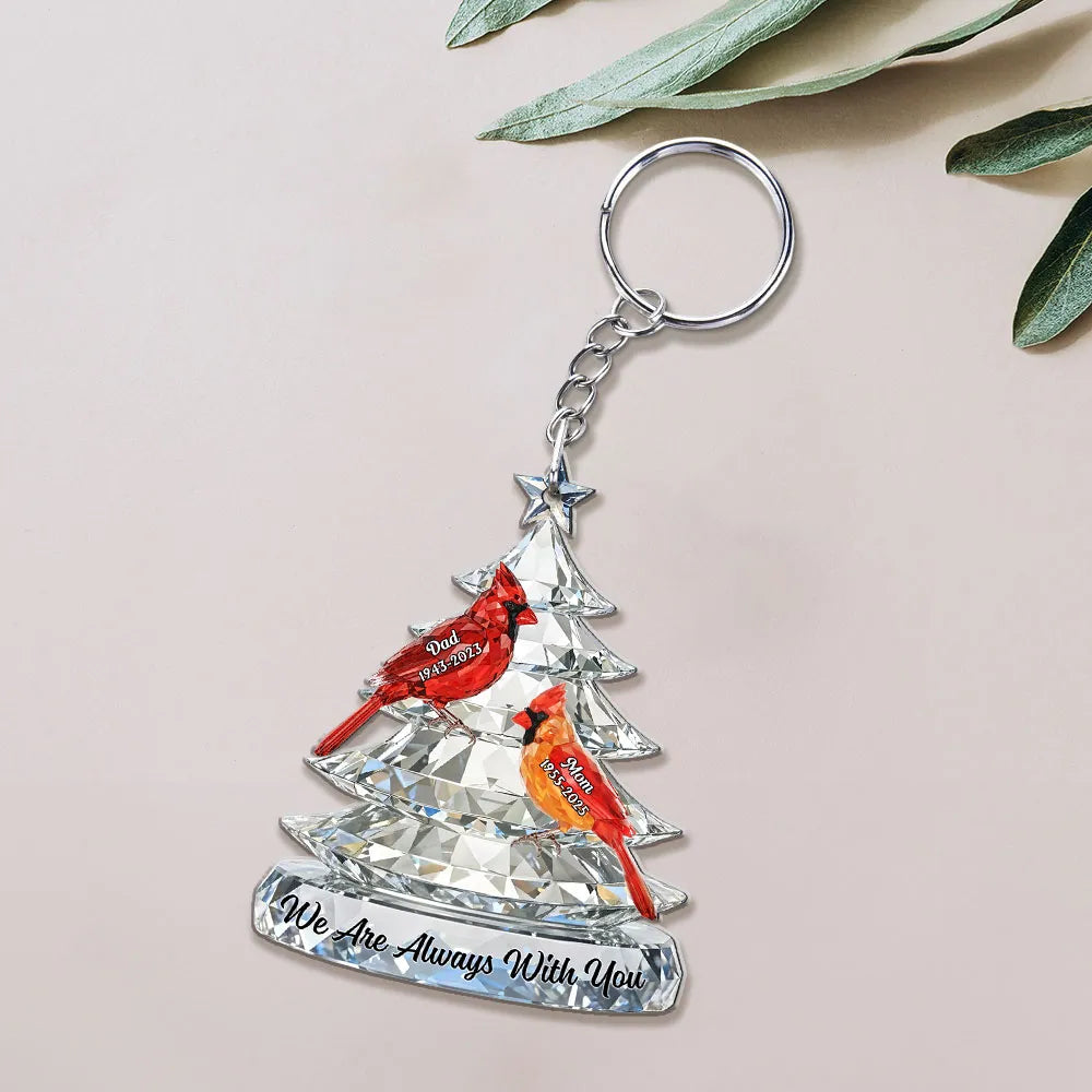 Personalized Acrylic Car Hanger with Cardinals and Christmas Tree, We Are Always With You, Unique Memorial Gift