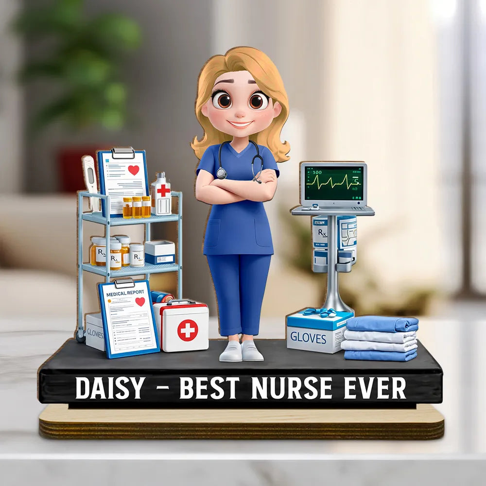 Personalized 2-Layer Wooden Plaque Nurse Figurine With Heartfelt Message, Cute Desk Decor, Unique Gift for Nurses