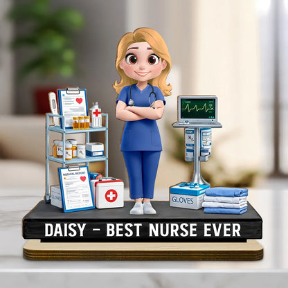 Personalized 2-Layer Wooden Plaque Nurse Figurine With Heartfelt Message, Cute Desk Decor, Unique Gift for Nurses