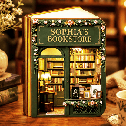 Personalized Bookshop Lamp with Your Name, 7 Light Colors & a Choice of Wall Colors, Gift for Book Lovers