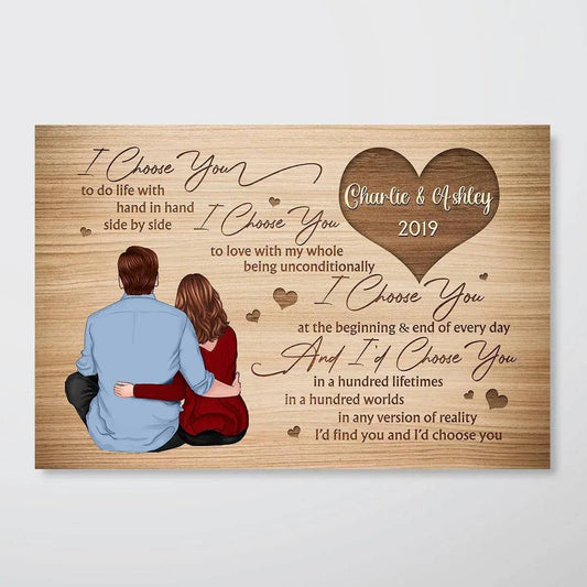 I Choose You - Back View Couple Sitting - Personalized Horizontal Poster - A Timeless Valentine's Day Tribute