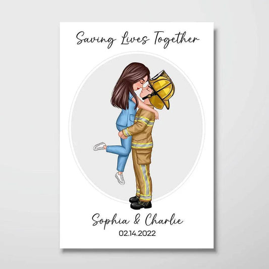 Love in Every Profession - Personalized Couple Portrait Poster for Valentine's & Anniversaries - Perfect for Firefighters, Nurses, Police Officers