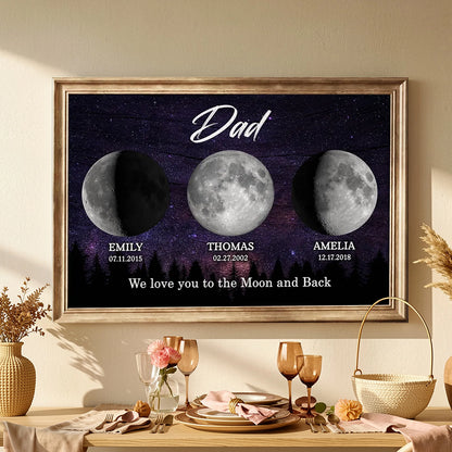 Dad We Love You to the Moon and Back Personalized Moon Phase Poster, Starry Night Gift for Dad