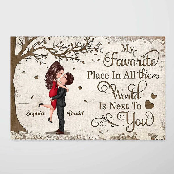 Love's Favorite Spot - Personalized 'Couple Kissing' Poster - The Ideal Valentine's & Anniversary Gift for Your Special Someone