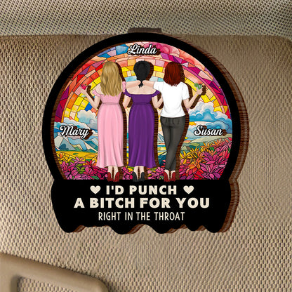 Best Friend Car Hanger – 'I'd Punch a B*h for You' – Funny and Meaningful Visor Clip for Sisters & Close Friends