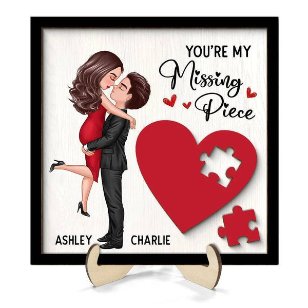 Personalized Couple Missing Piece Wooden Plaque with Red Heart for Valentine's Day Gift0