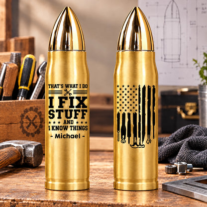 Personalized Bullet Tumbler with Tool Flag Design, Custom Name Gift for Dad, Mechanic, Handyman & DIY Lover