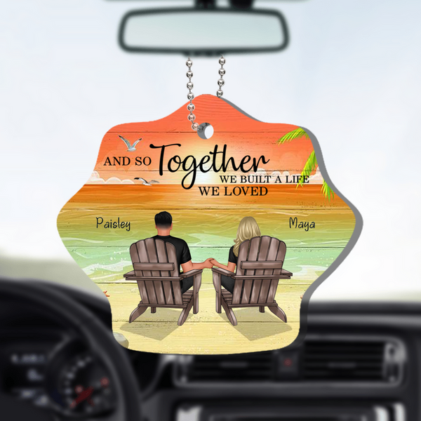 Personalized vintage beach couple car ornament by Easide Memories - a timeless anniversary gift for him and her