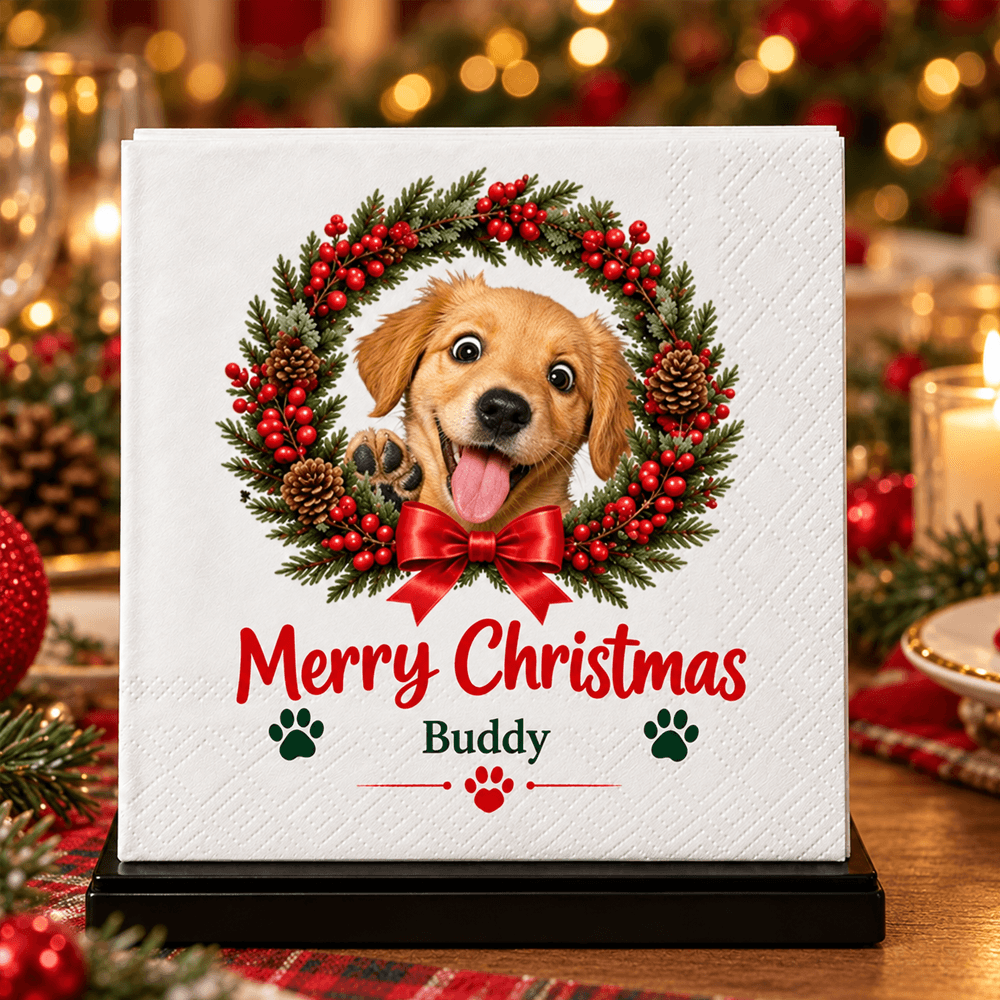 Merry Christmas Personalized Napkins with Festive Dog Portrait, Creative Gift for Pet Owners and Family