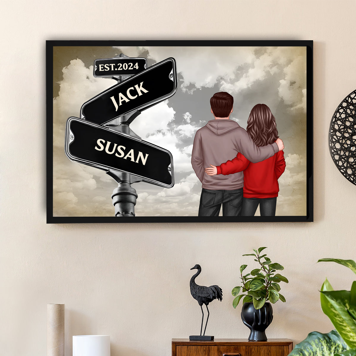 Back View Couple Street Sign Poster – Personalized Gift for Him or Her