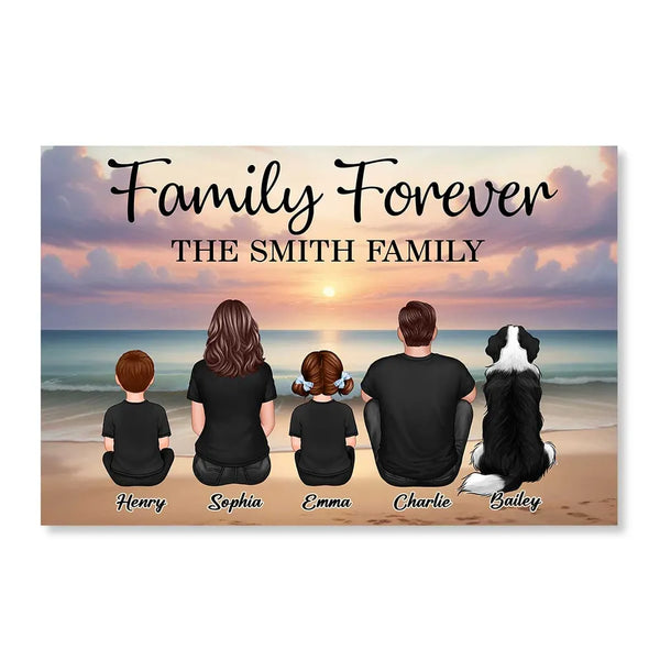 Family Sitting Realistic Beach Landscape - Personalized Poster, Keychain, Plaque, Ornament and Pillow, Unique Gift