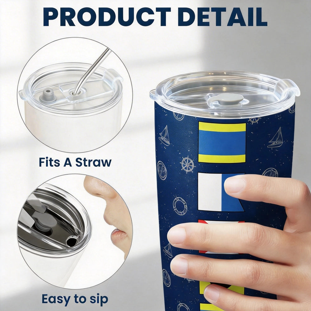 Navy Nautical Signal Flag Insulated Travel Tumbler, Personalized for a One of a Kind Gift - Sleek Travel Friendly Cup