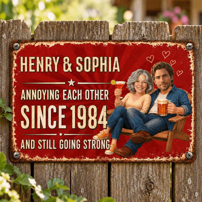 Personalized Couple Iron Sign, Retro Americana Bar Style, Custom Photos, Names & Year, Funny Anniversary Gift