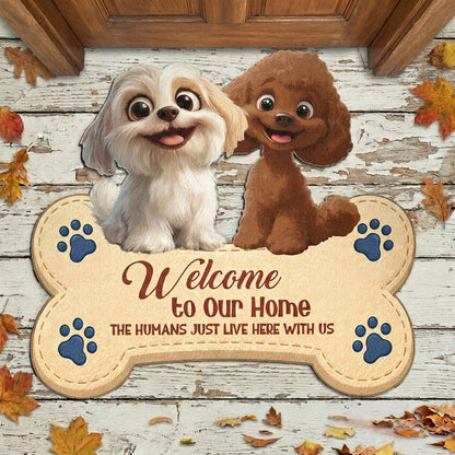 Personalized Shaped Doormat with Cute Dogs and Paw Prints, Welcome to Our Home, Unique Gift for Dog Lovers
