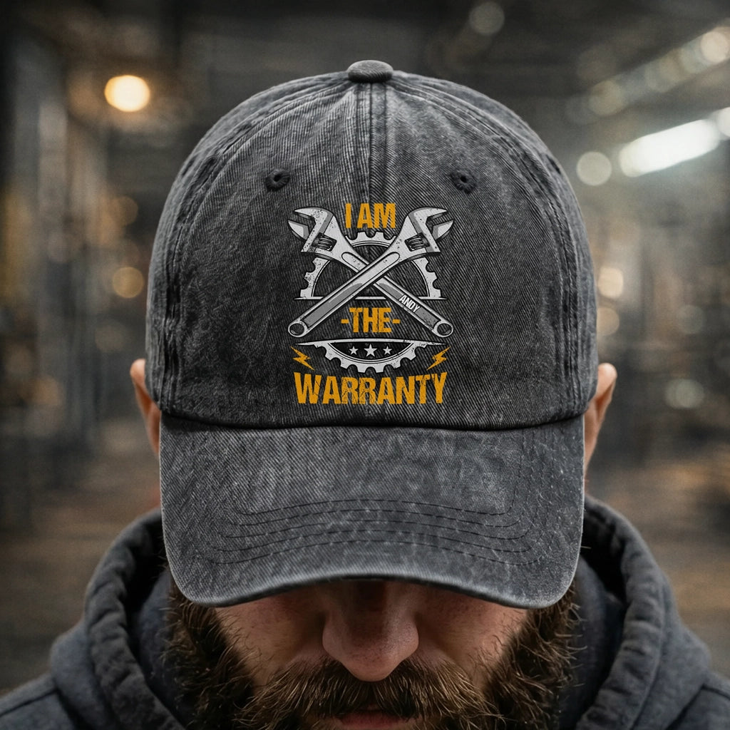 Washed Denim Baseball Cap with Funny Wrench Graphic, Personalized Unique Gift for Grandpa & Garage Fans