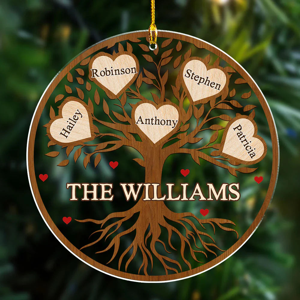Personalized Acrylic Ornament, Hanging Family Love Tree With Heart Leaves, Unique Creative Gift for Family