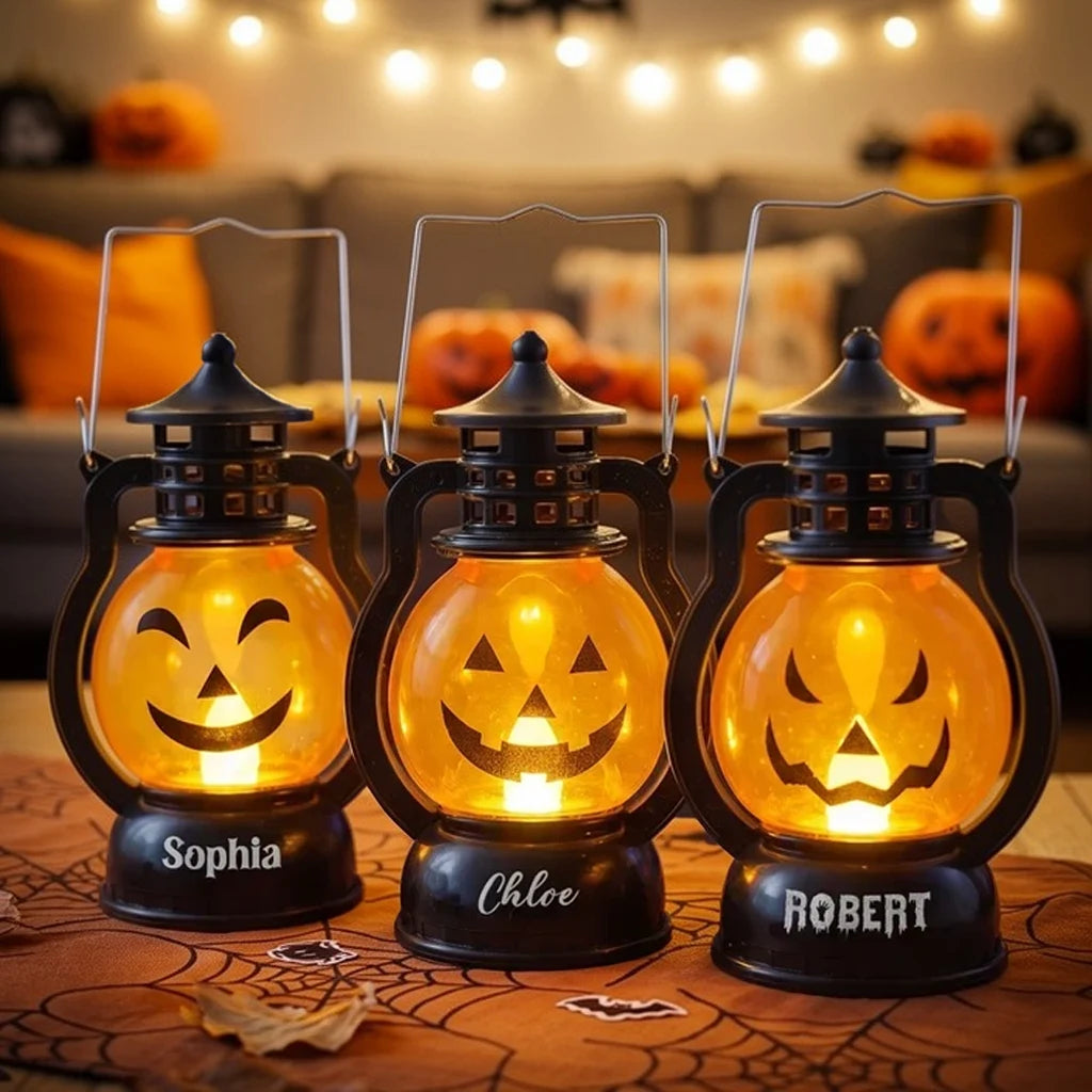 Personalized LED Pumpkin Lantern with Jack-o'-Lantern Faces, Warm Halloween Decor, Unique Family Gift