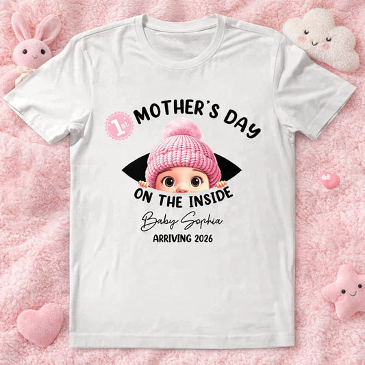 Personalized Mother's Day On The Inside Classic Tee Cute Baby Bump Reveal Unique Gift for Mom