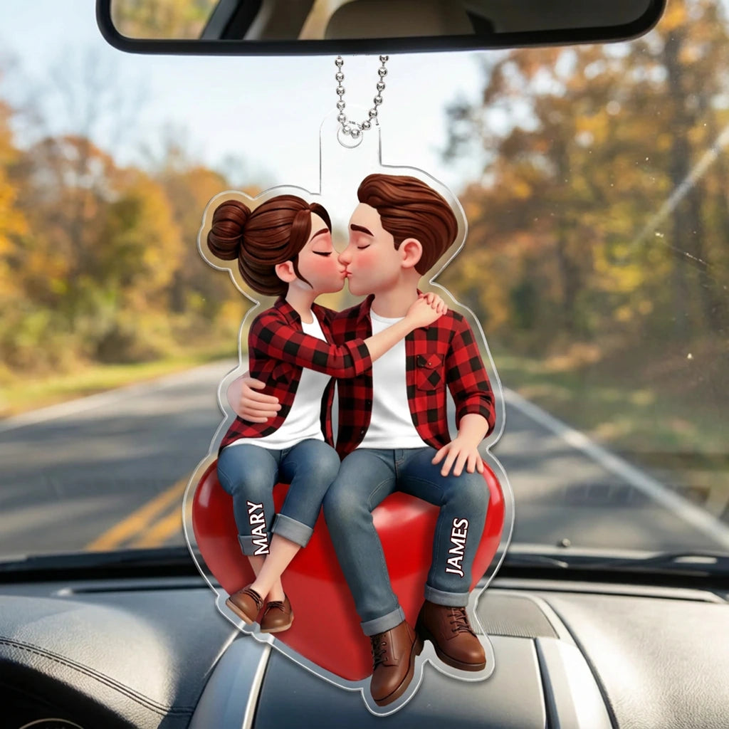 Personalized Acrylic Car Hanger, Romantic Couple Kiss Car Mirror Decor, Unique Gift for Boyfriend