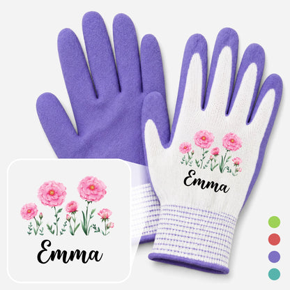 Personalized Nylonic Gloves with Pink Floral Design, Unique Gardening Gift for Her