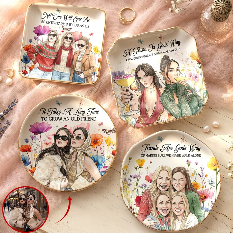 Friendship Jewelry Dish, Friends Laughing Among Watercolor Florals, Personalized Sentimental Gift for Her