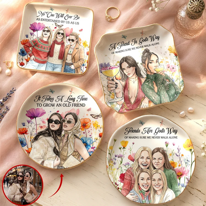Friendship Jewelry Dish, Friends Laughing Among Watercolor Florals, Personalized Sentimental Gift for Her