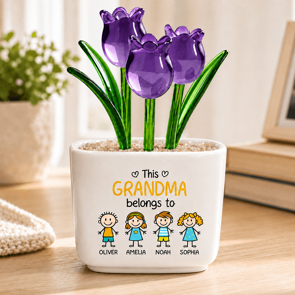 Personalized Glass Flower Planter for Grandma, Choose Your Favorite Title, Custom Grandkids Names, Heartfelt Gift