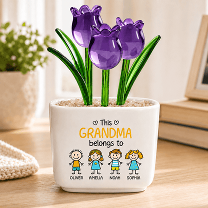 Personalized Glass Flower Planter for Grandma, Choose Your Favorite Title, Custom Grandkids Names, Heartfelt Gift