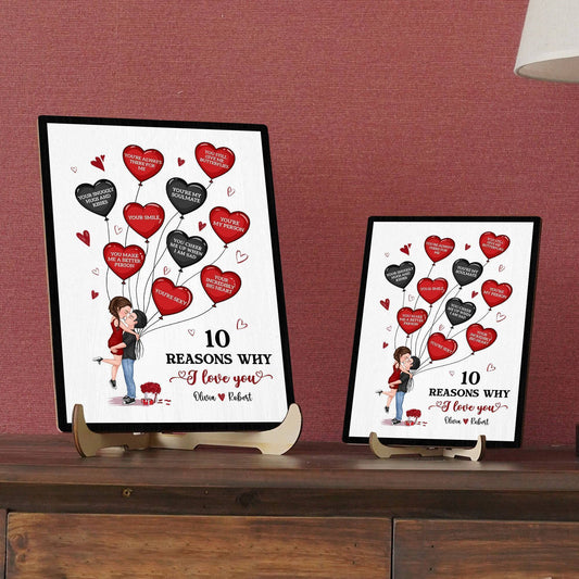 Personalized 2-Layered Wooden Plaque With Stand - Gift for Couples - 10 Reasons Why I Love You (RB)