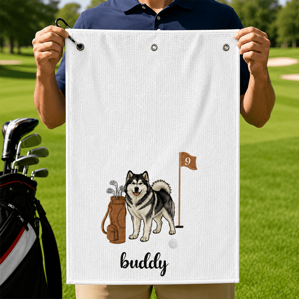 Personalized Embroidered Golf Towel with Custom Pet Portrait & Name, Unique Golf Gift for Golfers and Pet Lovers