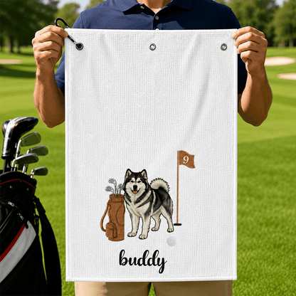 Personalized Embroidered Golf Towel with Custom Pet Portrait & Name, Unique Golf Gift for Golfers and Pet Lovers