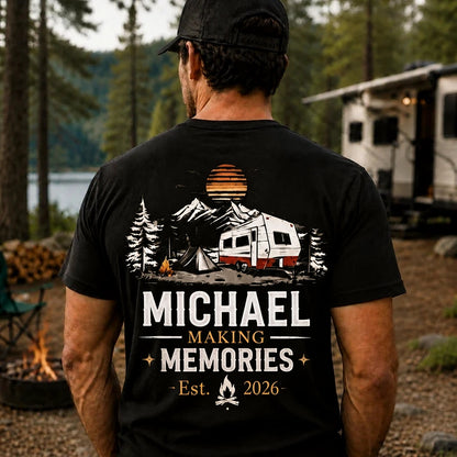 Personalized Camper T-Shirt, Custom Name & Year, Dual-Sided RV Camping Tee, Unique Gift for Campers