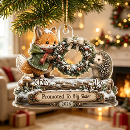 Big Brother Sister Acrylic Ornament, Cozy Woodland Christmas Keepsake, Personalized Creative Gift for Family