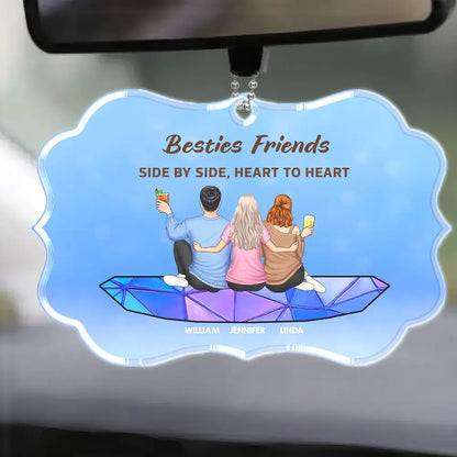 Personalized Friends Sitting On The Moon Ornament – Back View Hanging Suncatcher Gift for Friends, Sisters, or Siblings