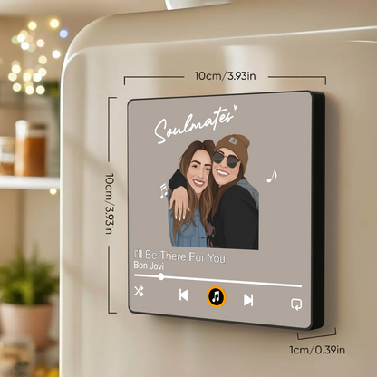 Personalized Photo & Song Music Fridge Magnet, Custom Playlist Gift for Sisters, Best Friends or Soulmates