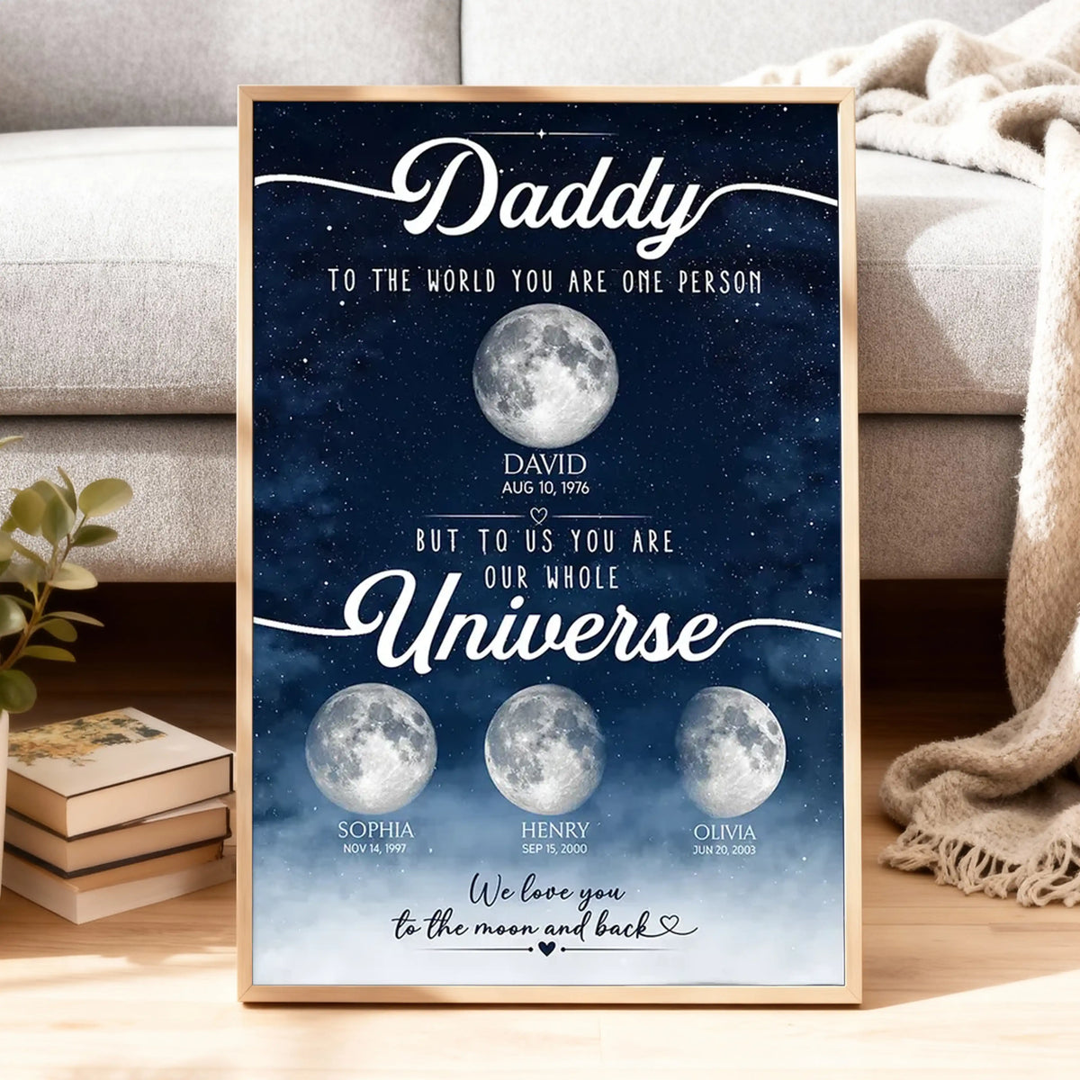 Daddy You Are Our Universe Poster, Custom Moon Wall Art, Heartwarming Creative Gift for Dad