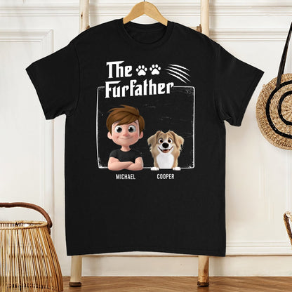 The FurFather Classic Tee with custom cartoon man and dog design, comfy cotton fabric, perfect gift for dog dads